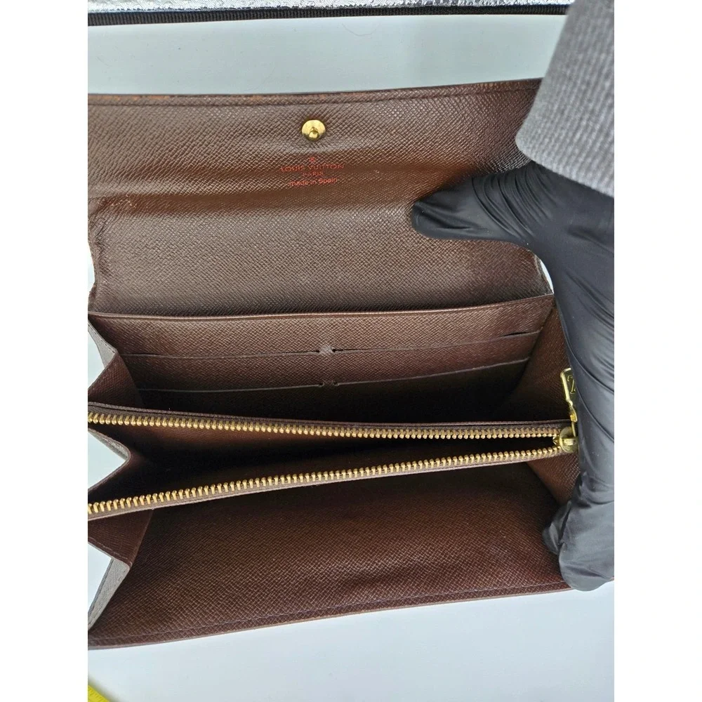 Louis Vuitton Damier Ebene Sarah Wallet Brown Checkbook Long Clutch Authentic